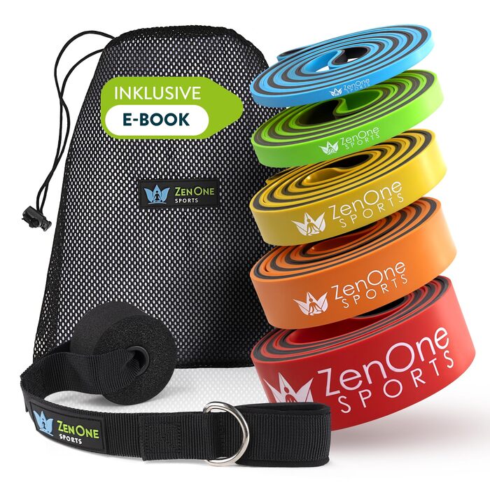 Гумові еспандери ZenOne Sports® для фітнесу, 6 рівнів опору (X-Light - XX-Heavy) + посібник з тренувань. Для підтягувань, силових тренувань.