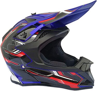 Мотошолом YASE Cross для мотокросу/ендуро/даунхілу, повний захист обличчя, з окулярами, для мопеда/ATV/MTB (чорний/синій/червоний, M (54-55 см))
