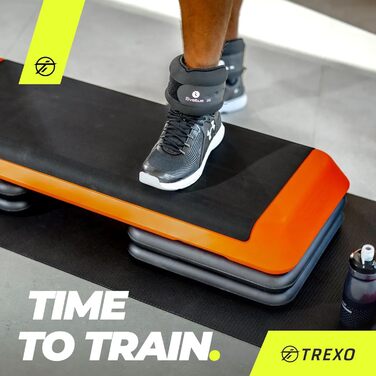 TREXO Степ-платформа для дому - степ-платформа для аеробіки з регулюванням висоти, фітнес та спорт, тренувальний пристрій для початківців та досвідчених, витримує до 250 кг, чорний/помаранчевий