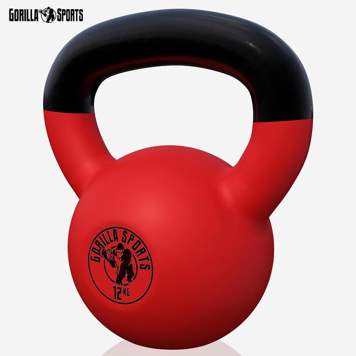 Гиря GORILLA SPORTS 12 кг з вініловим покриттям, чавунна, для фітнесу та силових тренувань