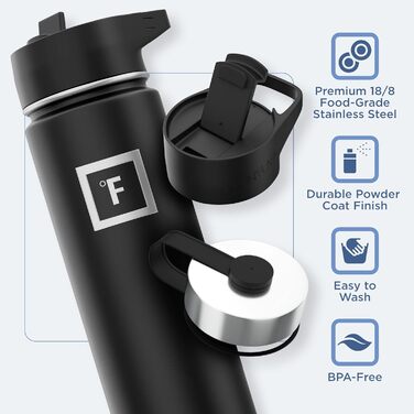 Термобутилка Iron Flask 650 мл, нержавіюча сталь, вакуумна ізоляція, 3 кришки (соломинка), металевий спортивний термочашка