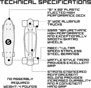 Скейтборд Skatro Mini-Cruiser 22 дюйми, пластиковий, ретро-стиль, Grey Thunderstorm