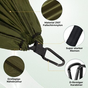 Гімніс Гамак Ultraleicht Outdoor для подорожей, кемпінгу та відпочинку на природі. Міцний гамак з надійними карабінами та тросами, витримує до 300 кг