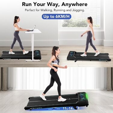 CITYSPORTS Біговий тренажер з регулюванням нахилу, WalkingPad з LED-дисплеєм та світловим ефектом, швидкість 1-6 км/год, для дому та офісу, з пультом керування, колір Green
