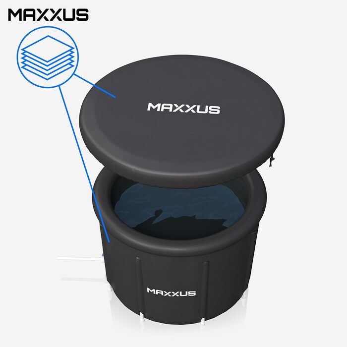 MAXXUS Eisbad XL – надувна криотонна для дому, 450л, з кришкою та насосом, 90 см Ø, для дорослих та спортсменів