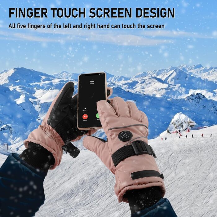 Електричні грілки для рук для чоловіків та жінок, 7.4V 5000mAh/6000mAh, сенсорний екран, 3 режими, 45/50/55°C, неслизькі, для катання на велосипеді, лижах, кемпінгу (Рожевий, 5000mAh)