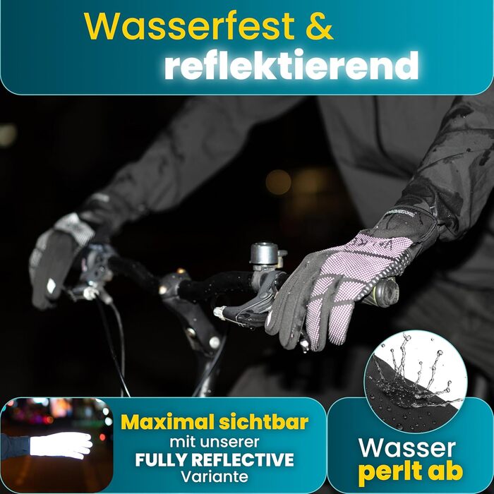 Водонепроникні велосипедні рукавички Valkental® GloRider з ізоляцією 3M | З підкладкою та зчепленням | Зігріваючі та перехідні рукавички [Чоловічі та жіночі] з функцією сенсорного екрану - Чорний L для перехідного періоду (до 6°C, 2-шарові)