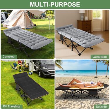 Складні туристичні ліжка ABORON для дорослих, двошарові, 1200D, портативні, міцні, для дому, офісу, кемпінгу, відпочинку (75x28x14 см, чорний)