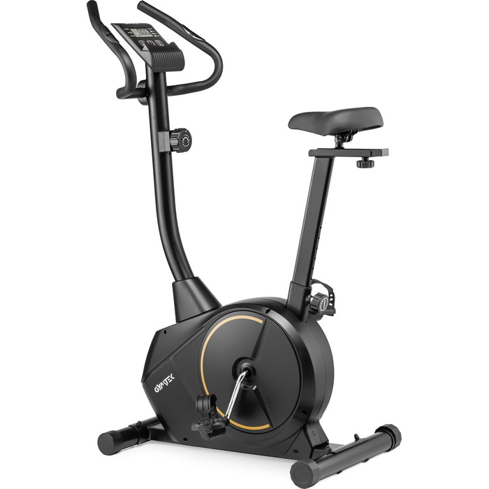 Гімнастичний тренажер Gymtek XB1500 з магнітним опором, велотренажер для дому до 135 кг, 8 рівнів опору, 9 кг маховик, LCD дисплей, чорний та золотий