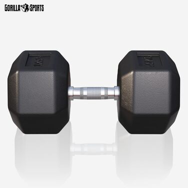 Гантелі шестигранні GORILLA SPORTS 45 кг, гумовані, гантелі для фітнесу й силових тренувань, гриф хромований, нековзна рукоятка