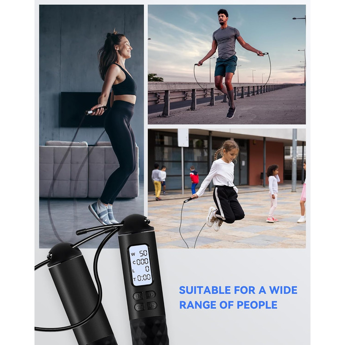 Стрибкове канат iMoebel з лічильником, регульований, зі сталевим тросом, антиковзні ручки, лічильник калорій, таймер для фітнесу, боксу, схуднення, кросфіту, рожево-білий (чорний)