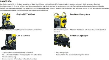 Інлайнери K2 Raider BOA JR для дітей, регульовані розміри 35-40