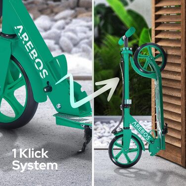 Самокат Arebos Cityroller для дітей і дорослих, складаний, регульований по висоті, XXL колеса, ремінь для перенесення, до 100 кг