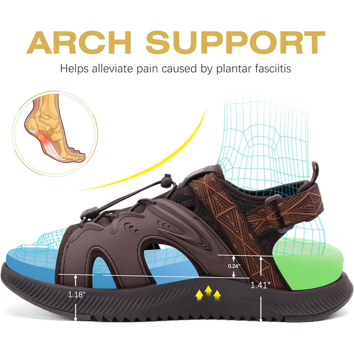 ONCAI Легкі сандалі для жінок, спортивні пішохідні сандалі з підтримкою стопи, ортопедичні сандалі для активного відпочинку, підкладка для плоскостопі, регульовані ремінці, розмір 36-43 (37 EU, Коричневий)