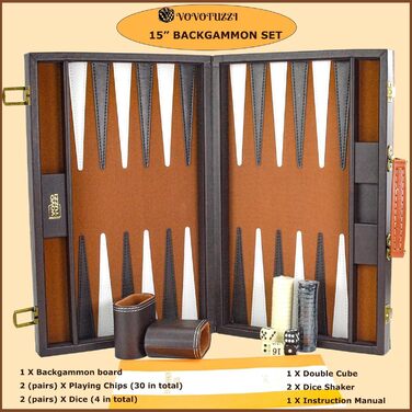 Набір для гри в шашки (бекґеммон) 15' у кейсі, класичний, для дорослих та дітей, з тартановою обкладинкою
