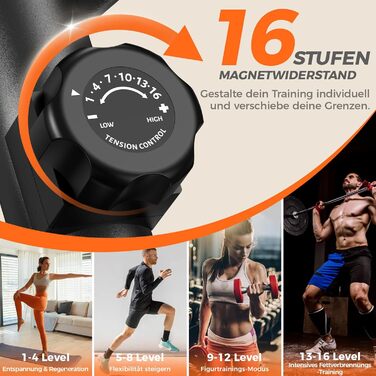 Еліптичний тренажер Pooboo 07-Basic Black з магнітною системою, LCD-монітором та кроком 15,5 дюймів. Витримує вагу до 158 кг, 16 рівнів навантаження.