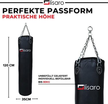 Боксерський мішок Lisaro Profi Boxsack 120x35 см для боксу, кікбоксингу та MMA, штучна шкіра (вініл), чорний, без наповнення