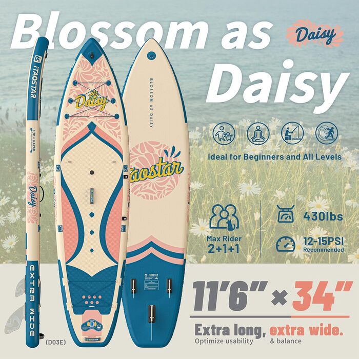 Надширока надувна SUP-дошка iTAOSTAR Daisy 35' для кращого балансу, з преміум аксесуарами, для дорослих і підлітків будь-якого рівня