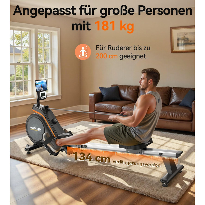 YOSUDA 03-Magnetic Pro Max: Гребний тренажер для дому, ультратихий, 16 рівнів опору, LCD-дисплей, до 160 кг, компактний, проста збірка