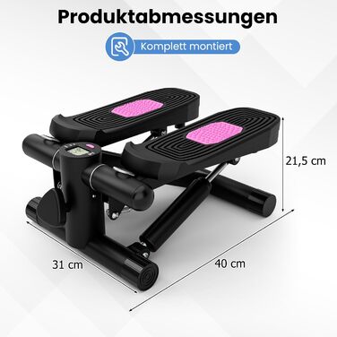 Міні степер GYMAX для дому з тросами, LCD-дисплеєм та регулюванням висоти, до 100 кг, чорний