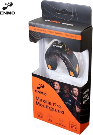 Захисний капу для спорту Enmo Maxilla Pro: для дорослих та дітей (10+), з чохлом. Підходить для регбі, боксу, хокею та контактних видів спорту. Капу з технологією Boil & Bite, тришаровий, з каналом для дихання. Білий/Синій (Чорний/Помаранчевий)