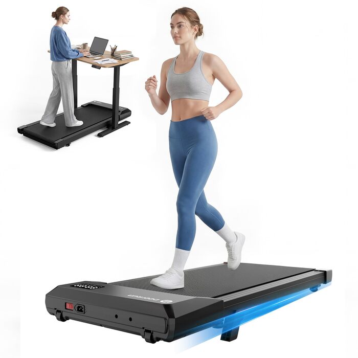 Бігова доріжка DeerRun Walking Pad з нахилом 6% для дому та офісу, компактний тренажер під стіл з App, пультом та LED-дисплеєм, до 136 кг, чорна