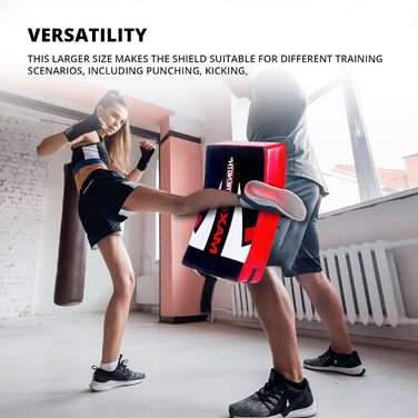 MAXSTRENGTH гелевий ударний щит для кікбоксингу, зігнута лапа для Муай Тай, захист для ударів, тренування з карате та єдиноборств, товщина 8,3 см, чорний/червоний (1 шт.)