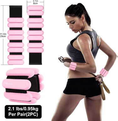 Важільчики для зап'ястя та щиколоток RYACO, 2 шт. (2x0,5KG), регульовані манжети, для рук, ніг та плечей, для ходьби, бігу, йоги, пілатесу, аеробіки, рожеві