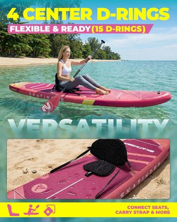 Надувний SUP-борд Skatinger для йоги та прогулянок, 289x86.4x15.2 см, червоний метеорит. Рюкзак 1600D, D-кільця, ремінь.
