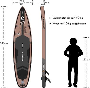 WOWSEA SUP дошка надувна гоночна 426/385 см, з кріпленням для камери, для змагань та відпочинку (пісочний)