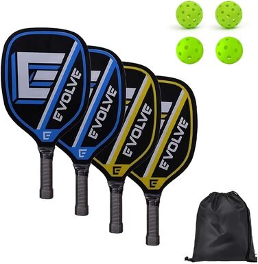 Набір ракет для піклболу: 4 ракетки, 4 м'ячі, сумка. Підходить для початківців та гри в приміщенні/на вулиці