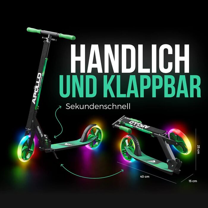 Скутер Apollo Phantom Pro City з LED-підсвіткою - розкладний, регульований по висоті, для дорослих, дітей та підлітків