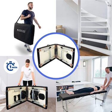 Складаний масажний стіл Mobiclinic® CA-01 Light: алюміній, штучна шкіра, регулювання висоти, 186x60 см, 150 кг, з сумкою