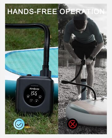 Електрична SUP-насос dwndpump HOBO PRO: акумулятор 4000 mAh, 20 PSI, для SUP, каяків, матраців, 12V автоживлення, сірий
