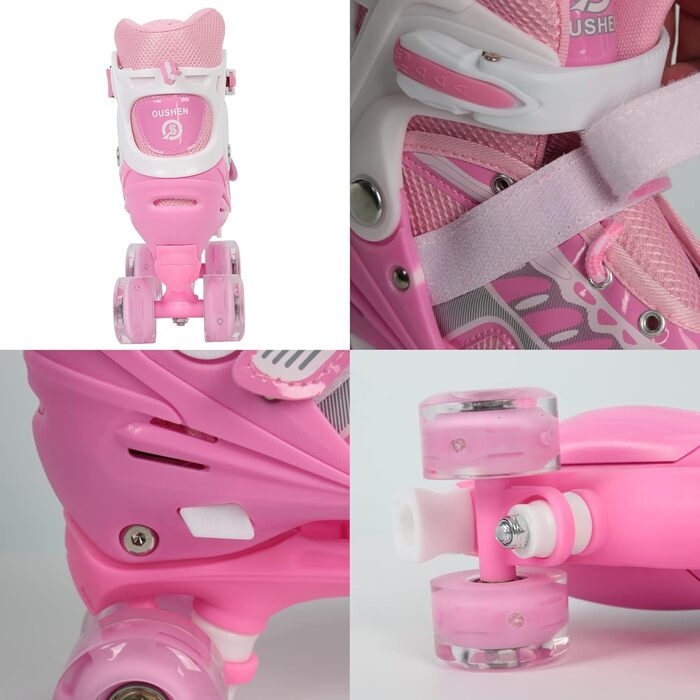 Ролики для дітей з підсвічуванням коліс, класичні ролики Quad для дівчаток та хлопчиків, зручні та дихаючі, ролики для початківців, Рожевий S (27-32)