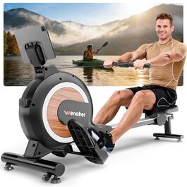 Веномкер тренажер для греблі, магнітний, для дому, 16 рівнів опору, 160 кг, з'єднання з APP, чорний