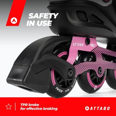 Ковзани жіночі ATTABO Bliss, 37-42 EU, регульовані, з алюмінієвою пластиною та колесами 80 мм, PU-підшипники ABEC-7