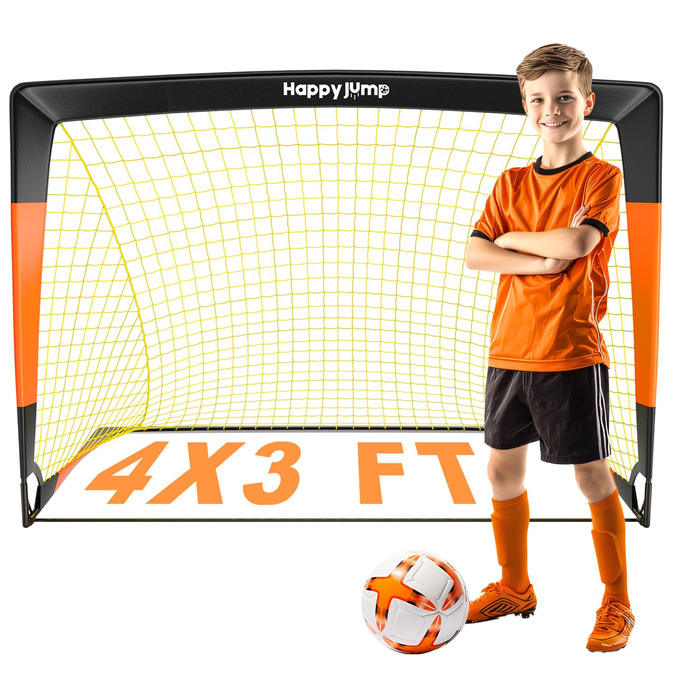 Ворота для футболу Happy Jump Pop-Up – розкладні для дітей та дорослих | 1 або 2 ворота: 120x90 / 152x110 / 213x152 см | З м'ячем, насосом, конусами та мішенню (опціонально) | Для саду та подарунка (1-120x91CM)