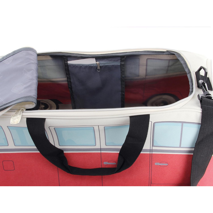 Сумка BRISA Volkswagen T1 Bulli, ретро-спортивна, через плече, велика, червоно-бежева, 60x30x30 см