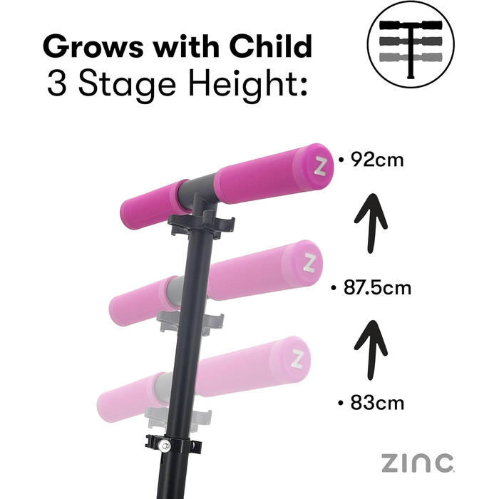Самокат дитячий Zinc Big Wheel Pink/Black для дітей від 6 років, складаний, колеса 200мм, гальмо, до 100 кг