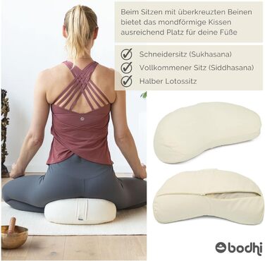 Медитаційна подушка-півмісяць Bodhi Yogi MOND ECO з натуральної бавовни, наповнювач гречане лушпиння, для йоги та медитації, екологічна