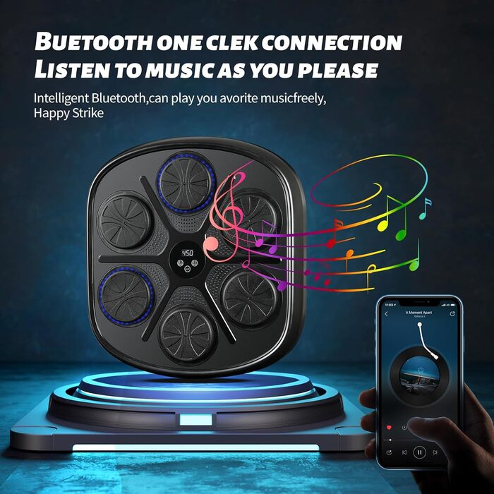 Боксерська машина Silencomfort LED з музикою, настінний мішок, Bluetooth, лічильник ударів, для дорослих і дітей, тренування спритності та зняття стресу