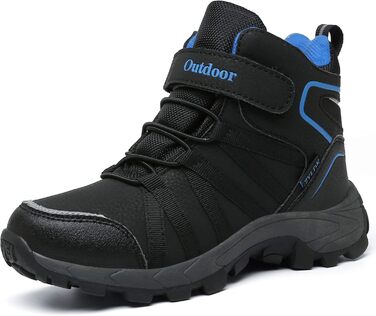 Дитячі зимові черевики: зимові черевики, черевики для хайкінгу, снігоступи для хлопчиків та дівчаток, з теплим підкладкою, водонепроникні, бавовняні черевики, черевики для трекінгу, снігоступи з застібкою-липучкою, розмір 37 EU, чорний, синій