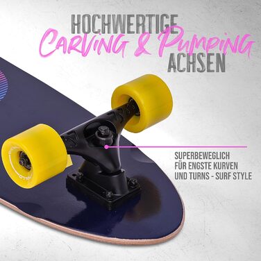 Apollo Surfskate Pro: Лонгборд для дорослих та дітей (Miami Sunset) | Круїзер для стрітсерфінгу, карвінгу та пампінгу | Якісна Surf Skate вісь