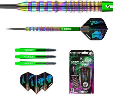 Дротики WINMAU Simon Whitlock Urban World Cup 24 г, професійні, сталевий наконечник, вольфрам, з крилами та стрижнями (хвилясті)
