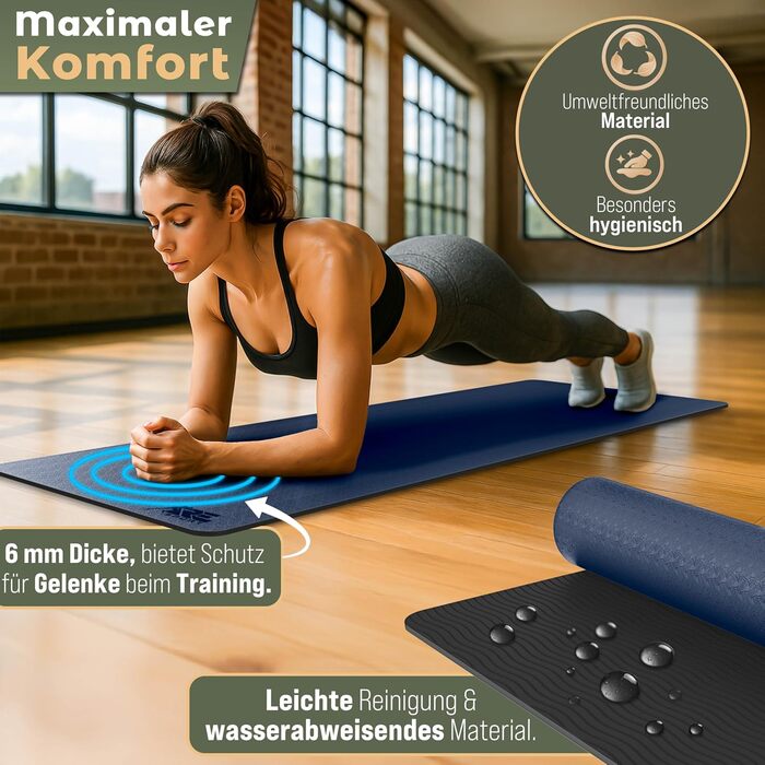 Йога мат RE:SPORT, 183x61x0.6 см, Navy-Blue/Black, без фталатів