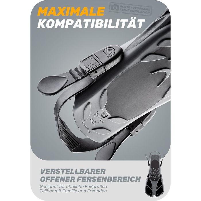 CAPAS Ласти для снорклінгу та дайвінгу, дорослі, чорні, L/XL (42-47), регульовані, відкрита п'ятка