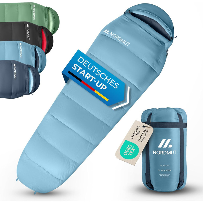 Сплячий мішок NORDMUT® для дорослих – компактний та ультралегкий (900/1500г) – на 3 сезони (250 GSM) та літній (100 GSM) – спальний мішок-кокон для кемпінгу, відпочинку на природі та фестивалів