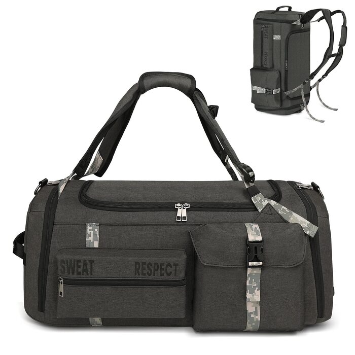 Спортивна сумка-мешок для чоловіків 3-в-1: рюкзак з відділенням для взуття та вологих речей, сіра, 57 x 27 x 28 см