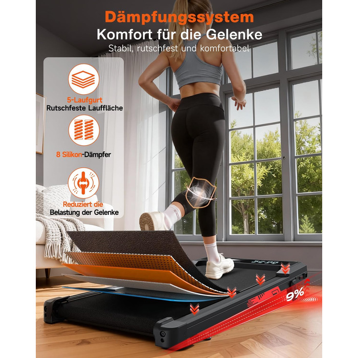 Бігова доріжка електрична складана з кутом нахилу 9%, 1-10 км/год Walking Pad для дому та офісу, двигун 3.0 к.с., LED-дисплей, амортизація, до 140 кг, чорна